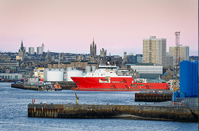 Aberdeen harbour with boats docking